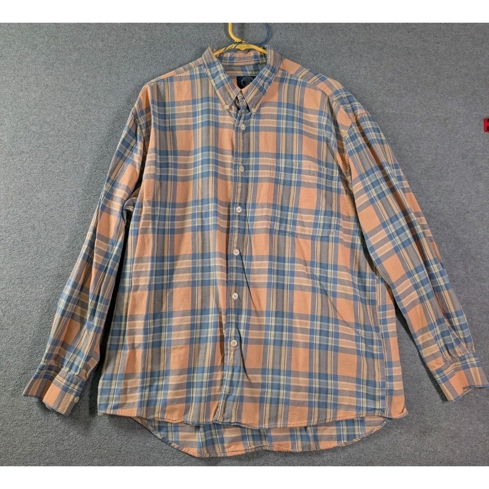 GAP Plaid Button Down Shirt Large Pastel Peach Cotton Long Sleeve Casual Preppy